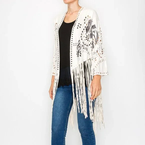 NEW ORIGAMI faux suede duster JACKET cardigan WESTERN BOHO FRINGE MUSIC FESTIVAL - Picture 6 of 10